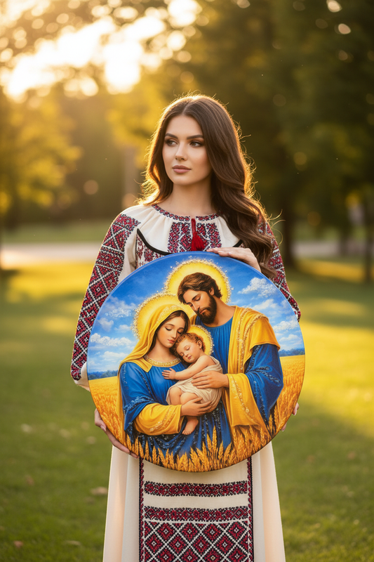 Дівчина у вишиванці тримає ікону