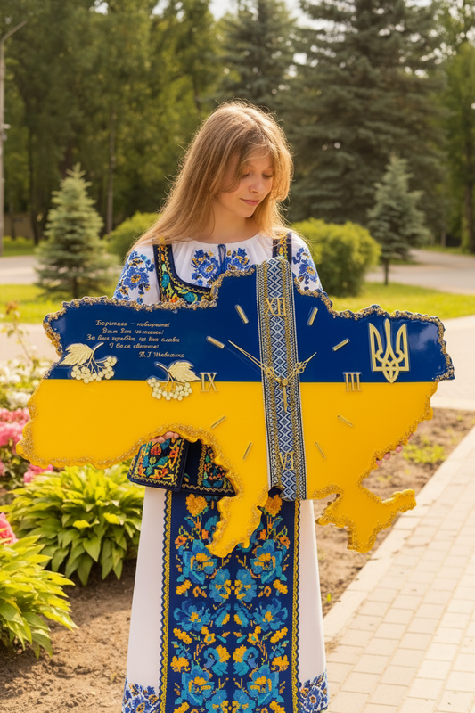 Дівчина у синьо-жовтому корсеті з годинником Прапор України