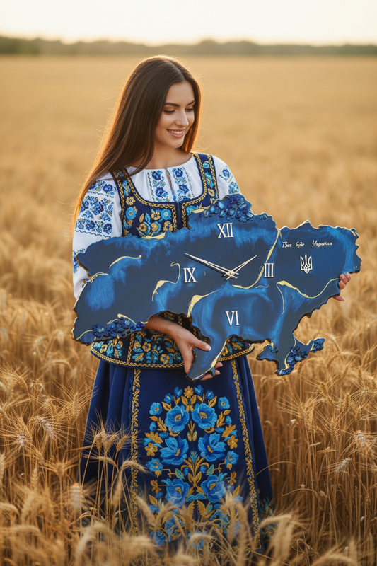 Дівчина у корсеті та спідниці з синім годинником