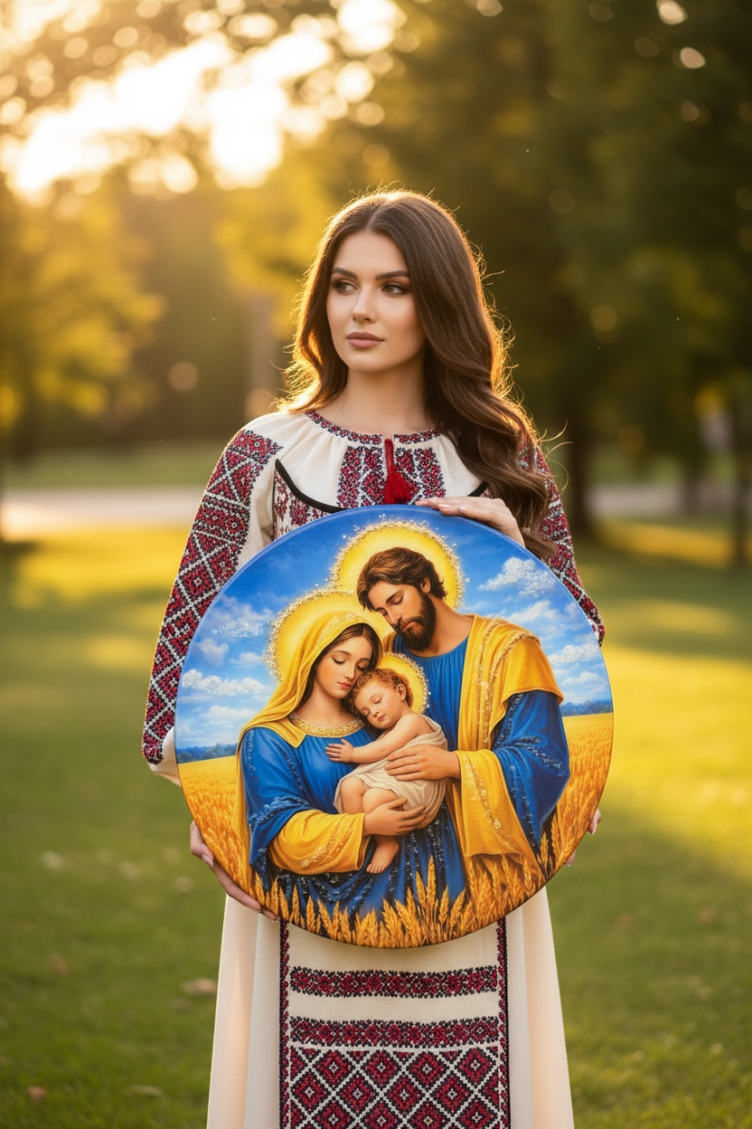 Дівчина у вишиванці тримає ікону