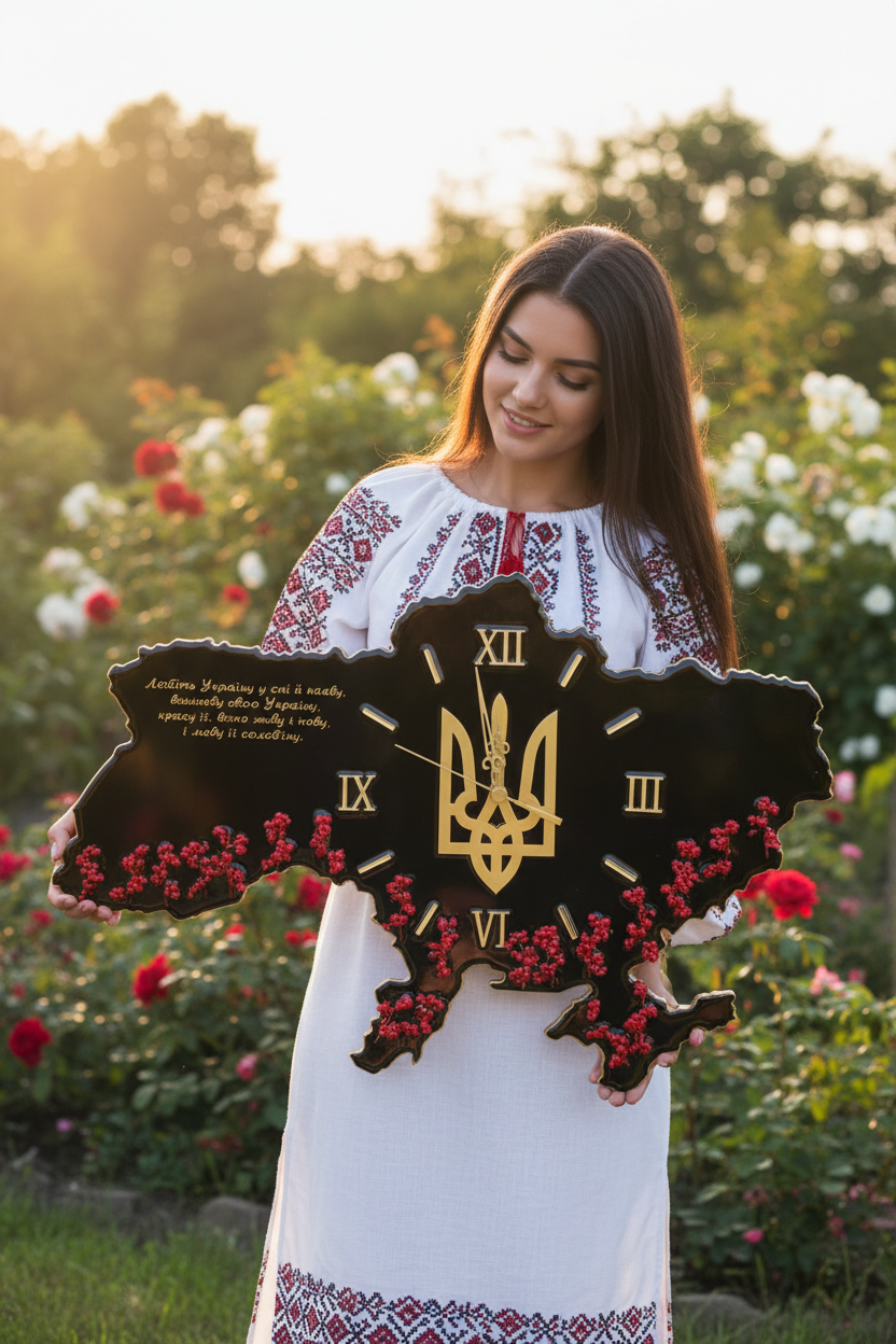 Дівчина у вишиванці з годинником калина